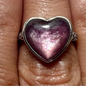 Gem Lepidolite Heart-Shaped Silver Ring